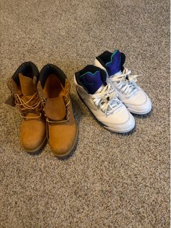 grape 5s size 10 and Timberlands size 9