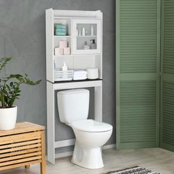 ZenStyle Over The Toilet Double Door Wood Bathroom Storage Organizer with Adjustable Shelves, White
