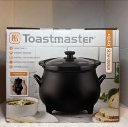BRAND NEW Toastmaster 4 QT Black Cauldron Slow Cooker Removable Crock Glass Lid