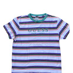 Guess 1981 Retro Multicolor Embroidered Logo Striped T Shirt Vtg 90s 