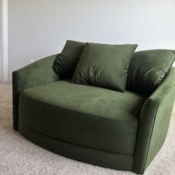 Custom Green Swivel Cuddle Couch Loveseat