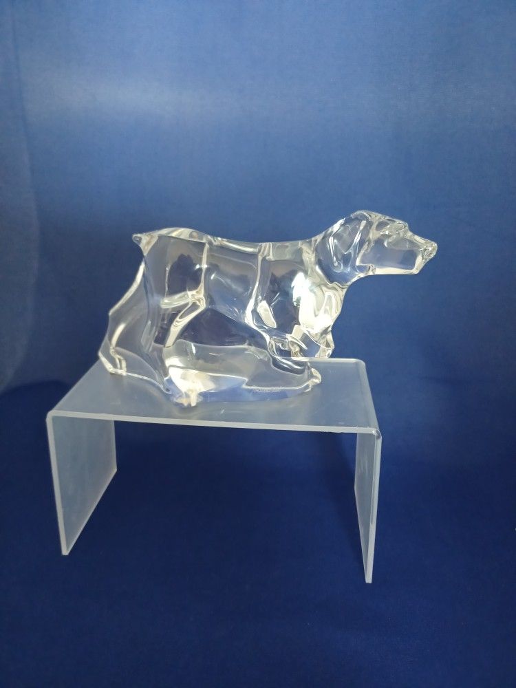 VINTAGE BACCARAT FRANCE GERMAN SHORTHAIRED POINTER WEIMERANER RETRIEVER PUPPY DOG CLEAR CRYSTAL FIGURINE PAPERWEIGHT  4" X 6.5"