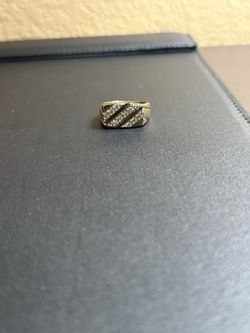 Men's Diamond Diagonal Cluster Ring in 14k Gold-Plated Sterling Silver
