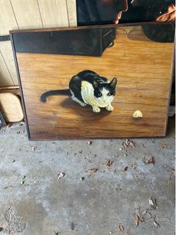Vintage large cat oil painting