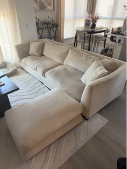 Modern 108” Beige Sofa + Matching Ottoman – Washable Covers | Pet Friendly