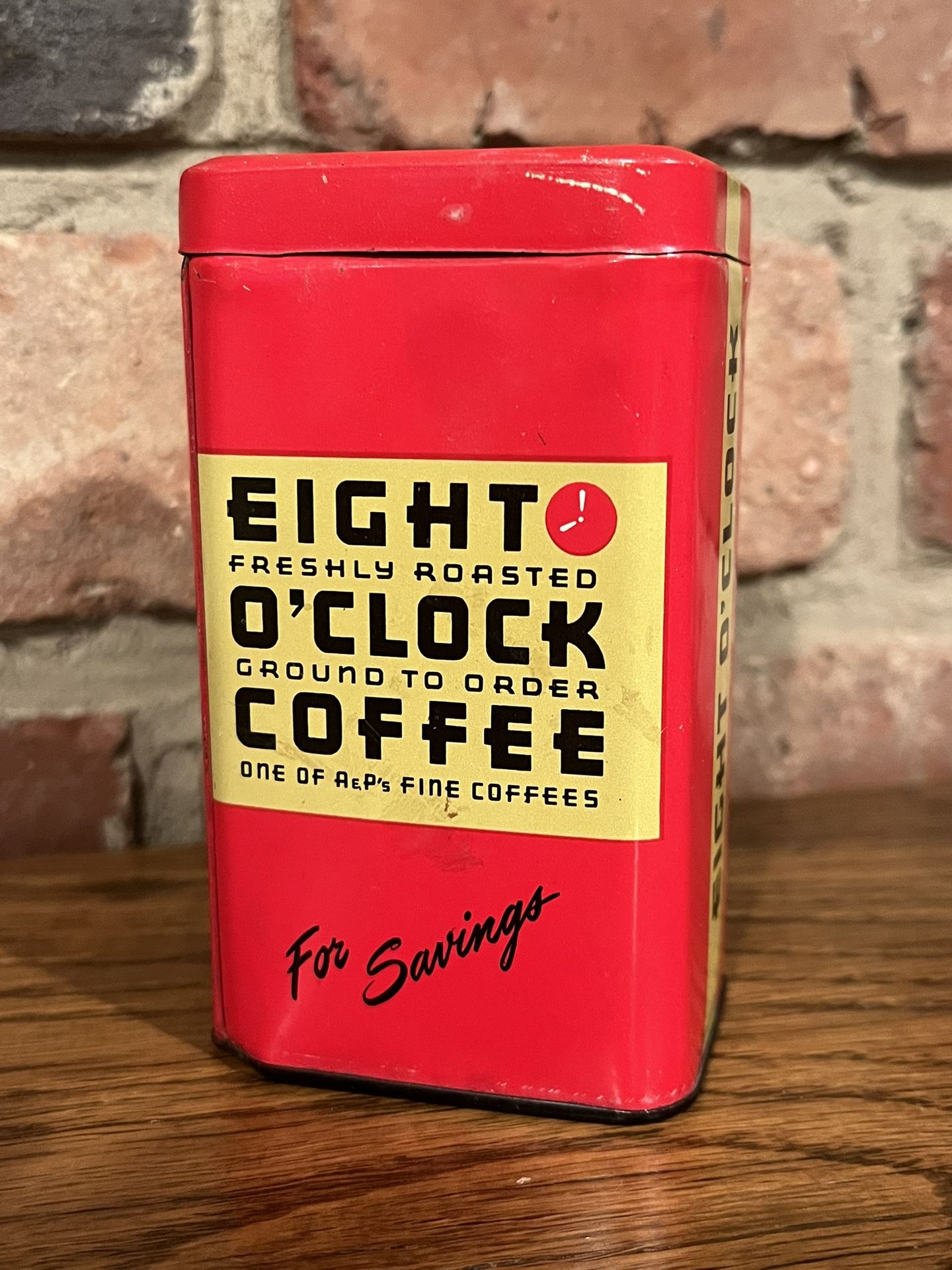 Vintage 1950's "Eight O'Clock Coffee" Tin Bank