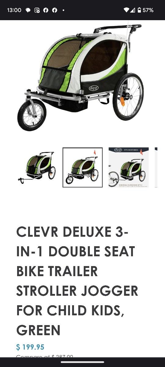 Clevr Deluxe 3 In 1 Bicycle Trailer 