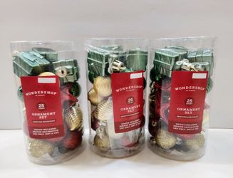 🎄25 Count Christmas Ornament Set Mini Trim Wonder shop W Hooks (set of 3)