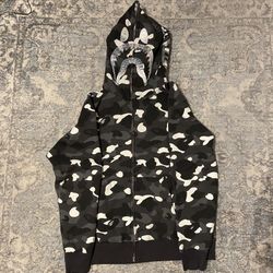 BAPE Shark Camo Glow in the Dark Full Zip Hoodie Black