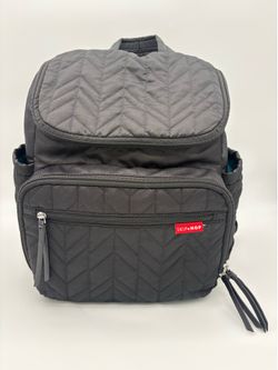 Skip Hop Quilted Chevron Diaper Bag Backpack Black/Blue Zipper Pockets
