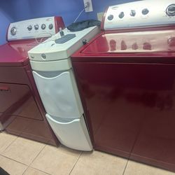 Whirlpool washer and dryer with middle center drawer storage