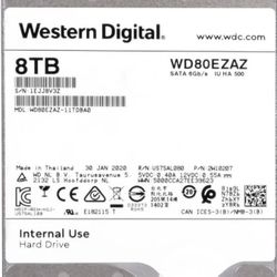8TB Hard Drive Western Digital WD80EZAZ NAS 7200RPM 256MB Cache SATA III 3.5" Inch