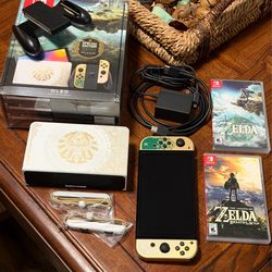 Nintendo Switch OLED Zelda Edition + 2 Game Bundle - Like New!