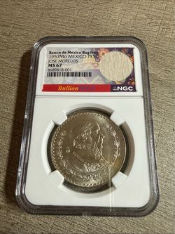 1957 Mo Mexico Peso with Banco de Mexico bag fragment