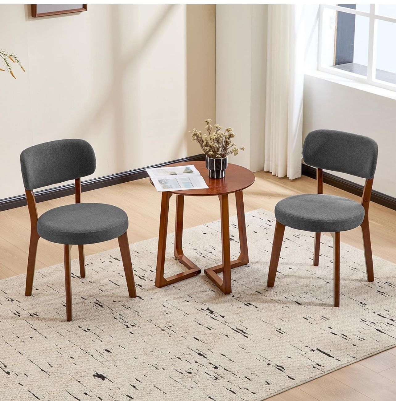 Se t of 2 Wooden Dining Chairs, Mid-Century Modern