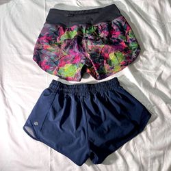 Lululemon Shorts Bundle Size 4 & 0 Floral Print Navy Blue Lined Running Athletic