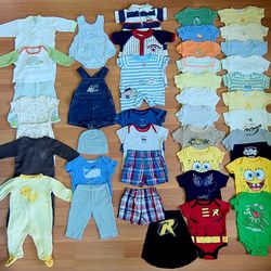 40-Piece Clothing Bundle, 3-6 Months Boys; Bodysuits, Sleepwear, Rompers, & Outfits