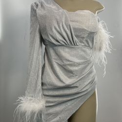 Long Sleeve Sequin Feather Mini Dress