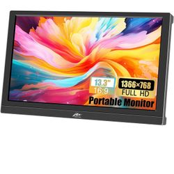 Kenowa Portable Monitor 13.3 Inch HD 1366x768P LED Screen Small HDMI Monitor Built-in Speaker and Adjustable Stand HDMI VGA Port, External Display for