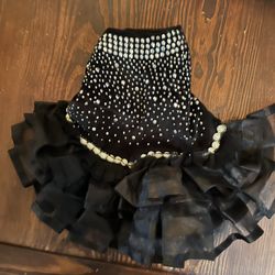 Pet “Pageant Gown” for a Small Pet Black Ruffles, Studs and Rhinestones 6” Neck to tail 10” at waist