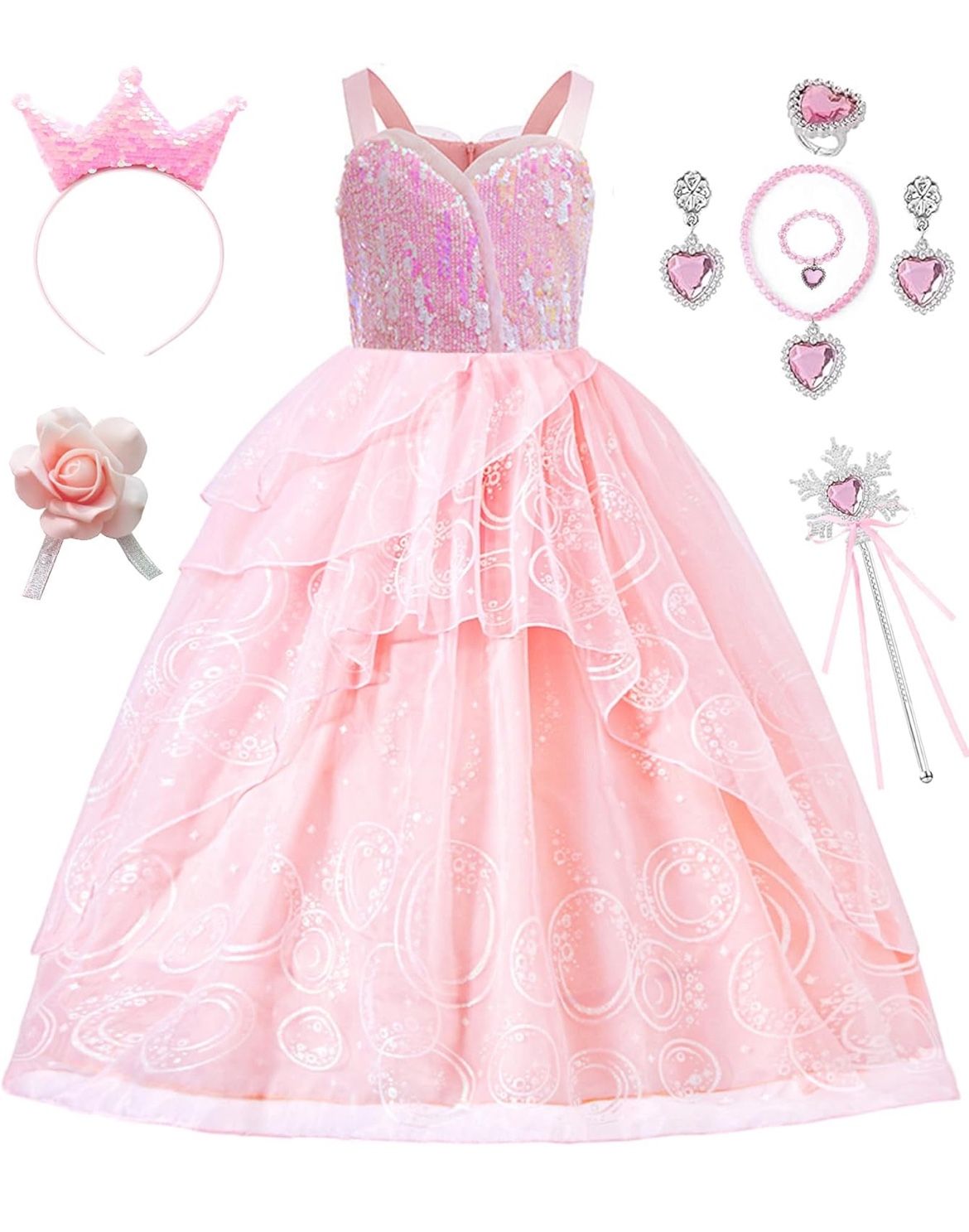 ๐ผ๐ธ Girls Pink Witch Costume Bubble Sequins Dress - Kids Halloween Party Cosplay Outfit Clothes Apparels