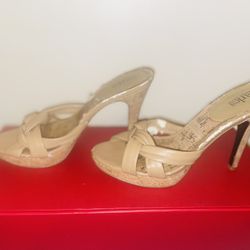 Charles David Tan/gold Slip On High Heels Size 8