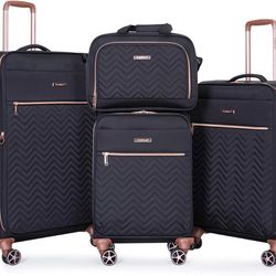 Travelhouse Softside 3 Piece Luggage Sets, 4 Piece Expandable Soft Sided Suitcase with Spinner Wheels, Lightweight Travel Set with Underseat