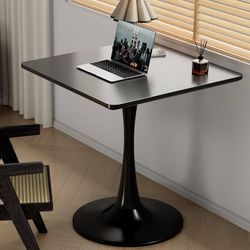 Metal Square Top Pedestal Table, Black