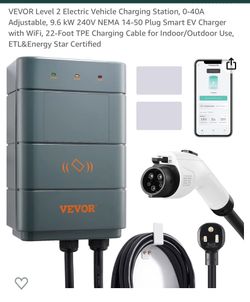 VEVOR Level 2 Electric Vehicle Charging Station, 40A Adjustable, 9.6 kW 240V NEMA 14-50 Plug Smart EV Charger with WiFi, 22-Foot TPE Charging Cable