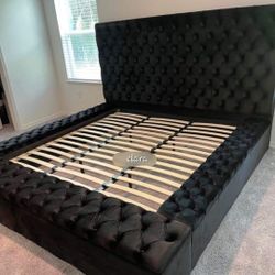 🌏DISCOUNT AVAILABLE ❤️prague Black Velvet Upholstered Platform Bed , Bedroom Set / Household 