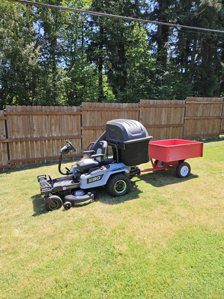 Ego Electric Zero-Turn Riding Lawn Mower With Bagger And Trailer
