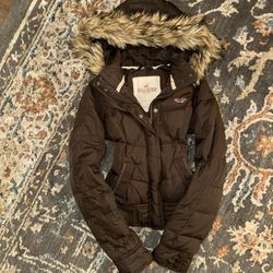 Vintage Red Line Stitch Hollister Faux Fur Zip Up Hoodie