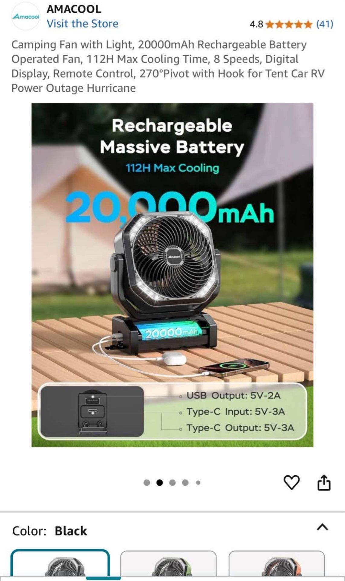 Portable Camping Outdoor Tent Fan And Battery