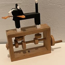Rare Handmade Wooden AUTOMATA "CAT EATING FISH" CABARET MECHANICAL THEATER 