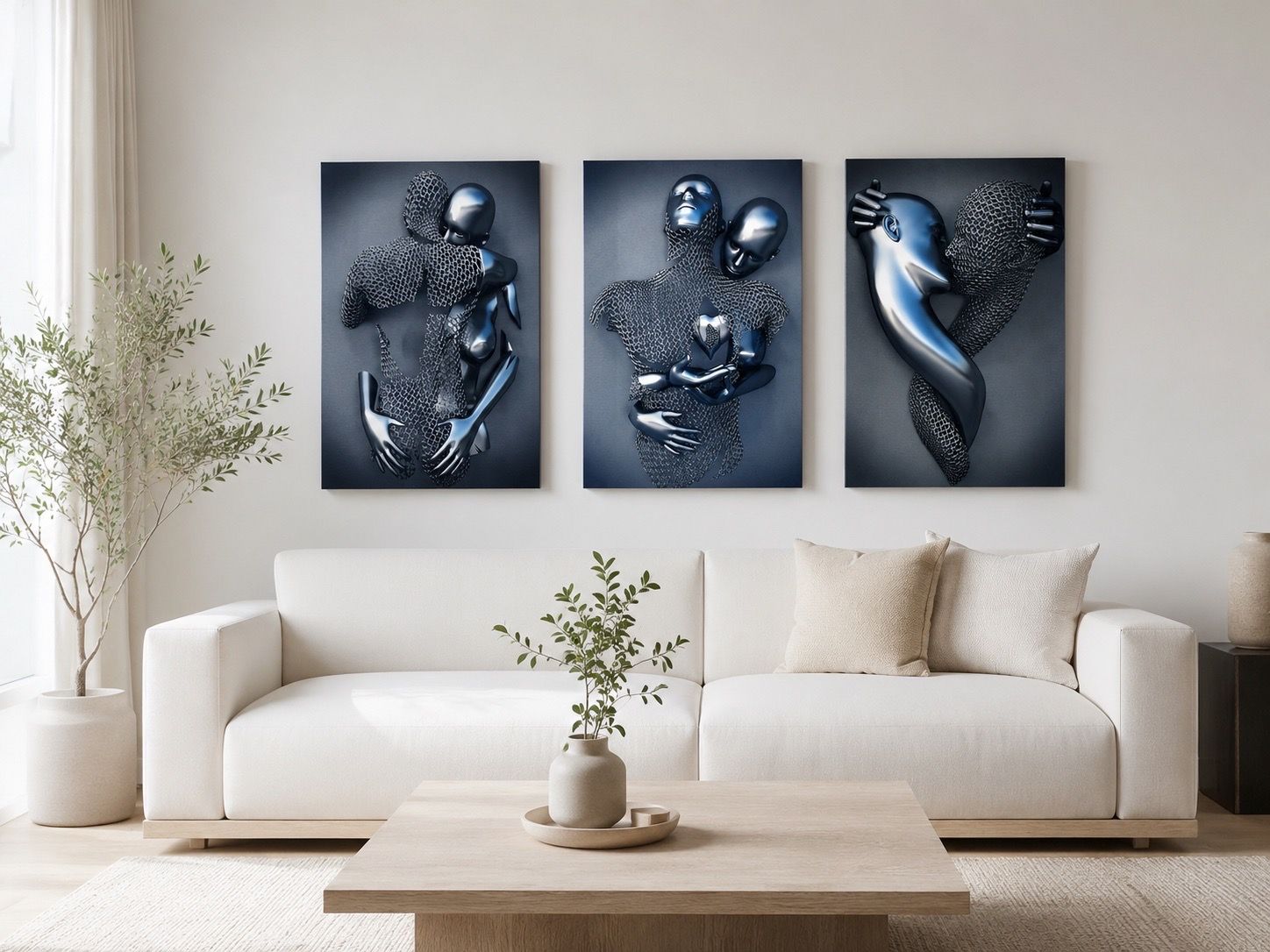Large Contemporary Wall Art Triptych – Professionally Framed