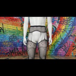 Men Garters With High Stocking Pantyhose Over...