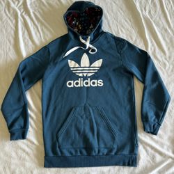 Adidas Tecste Long Hoodie Sweatshirt M Blue Logo Kangaroo Pocket Drawstring