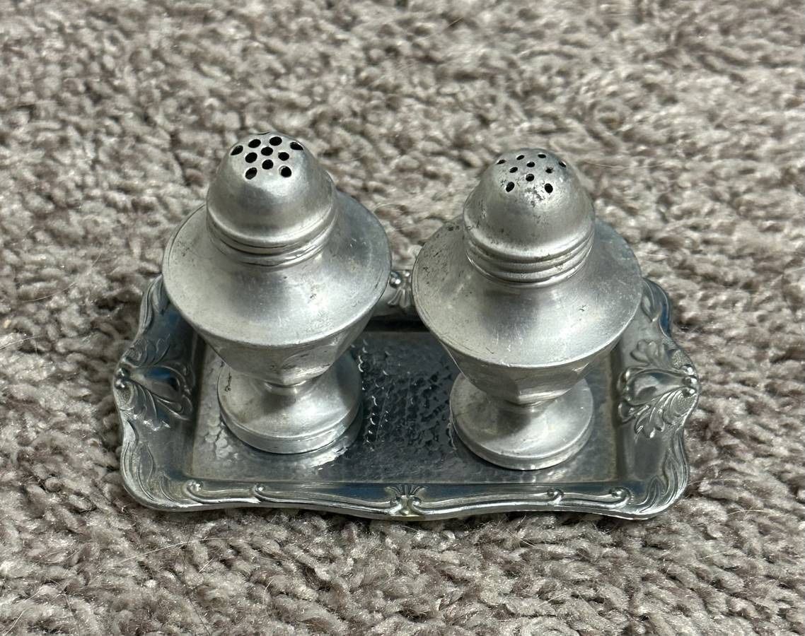 Antique Salt And Pepper Shakers With Tray Made In Japan