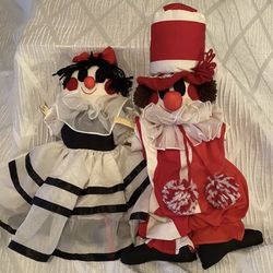 Clown Rag Dolls Beautiful Condition 20”&16” Boy & Girl