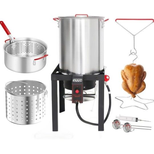 NUUK 30QT Turkey Fryer & 10QT Fish Fryer Combo Kit with CSA Approved 50,000BTU Burner with Auto Ignition System and 10PSI Regulator