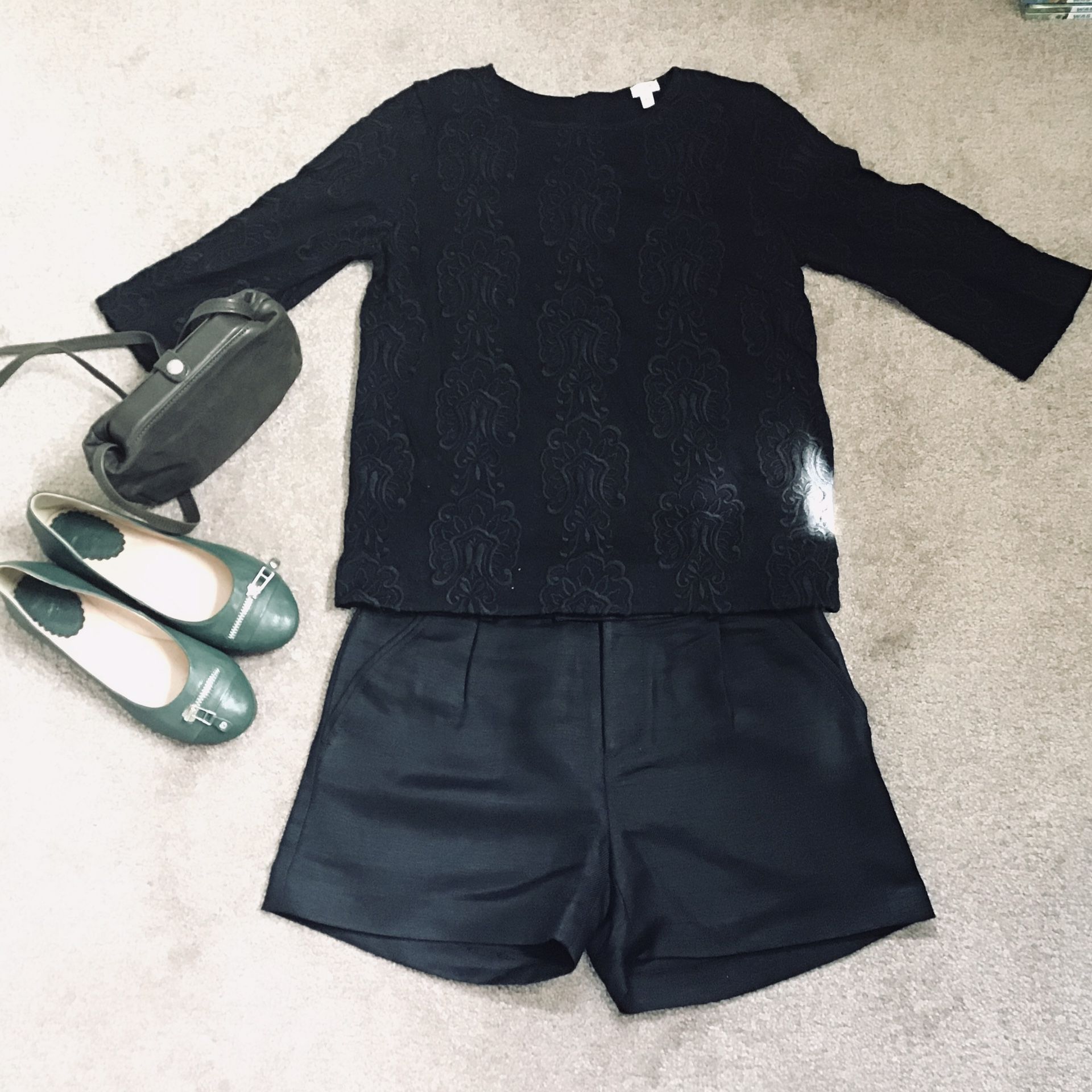 NWOT-j.crew factory embroidered 3/4 sleeve blouse (black)