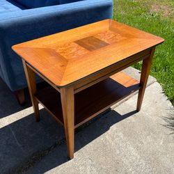 Vintage 1957 Lane  burl wood inlay end table