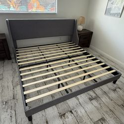 King Upholstered Bed Frame Gray
