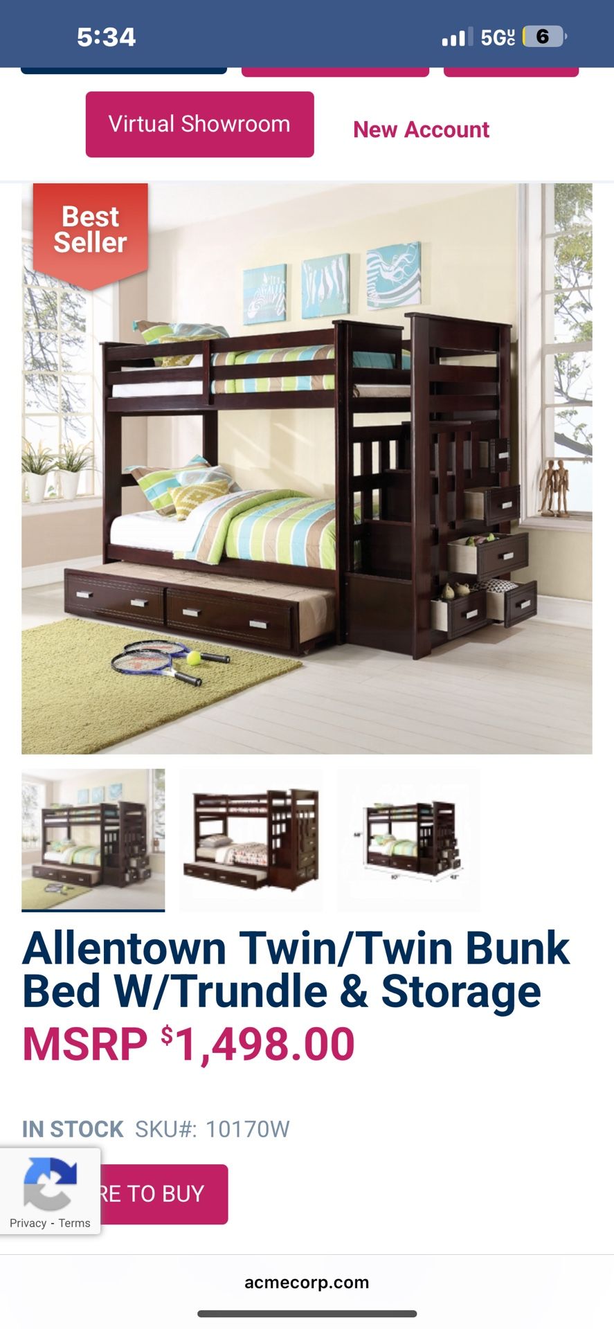 New Twin Over Twin Bunk Bed $699