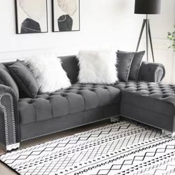 Brand New Gray Velvet Sectional  Sofa