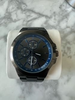 Chronograph Wristwatch Black Metal Bracelet Blue Fixed Tachymeter Bezel