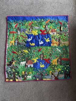 Andean Arpilleras Appliqué Peruvian Art Wall Hanging “The Jungle” PERU Vintage