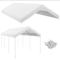 10 ft. x 20 ft. PE White Carport Replacement Top with Ball Bungee Cords
