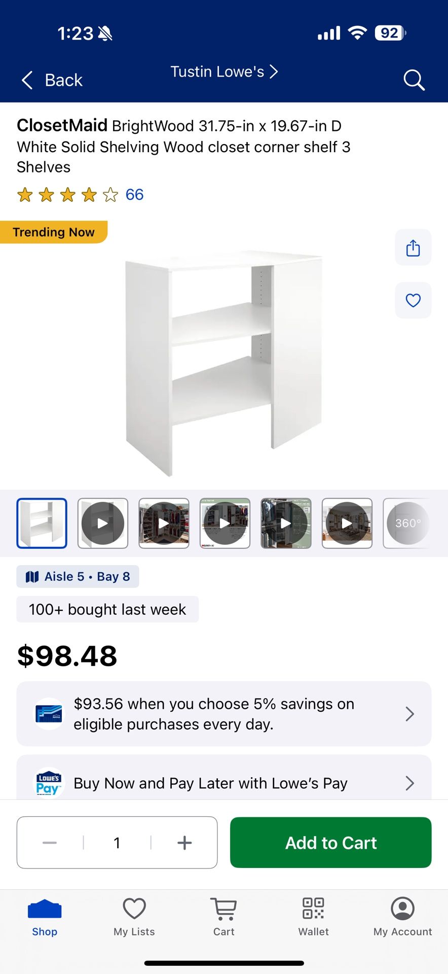 ClosetMaid BrightWood 31.75-in x 19.67-in D White Solid Shelving Wood closet corner shelf 3 Shelves
