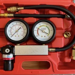 Cylinder Leak Down Tester Engine Compression Diagnosis Tester Kit Dual Pressure Gauges Engine Compression Leakdown Detector Leakage Test Set for Gasol